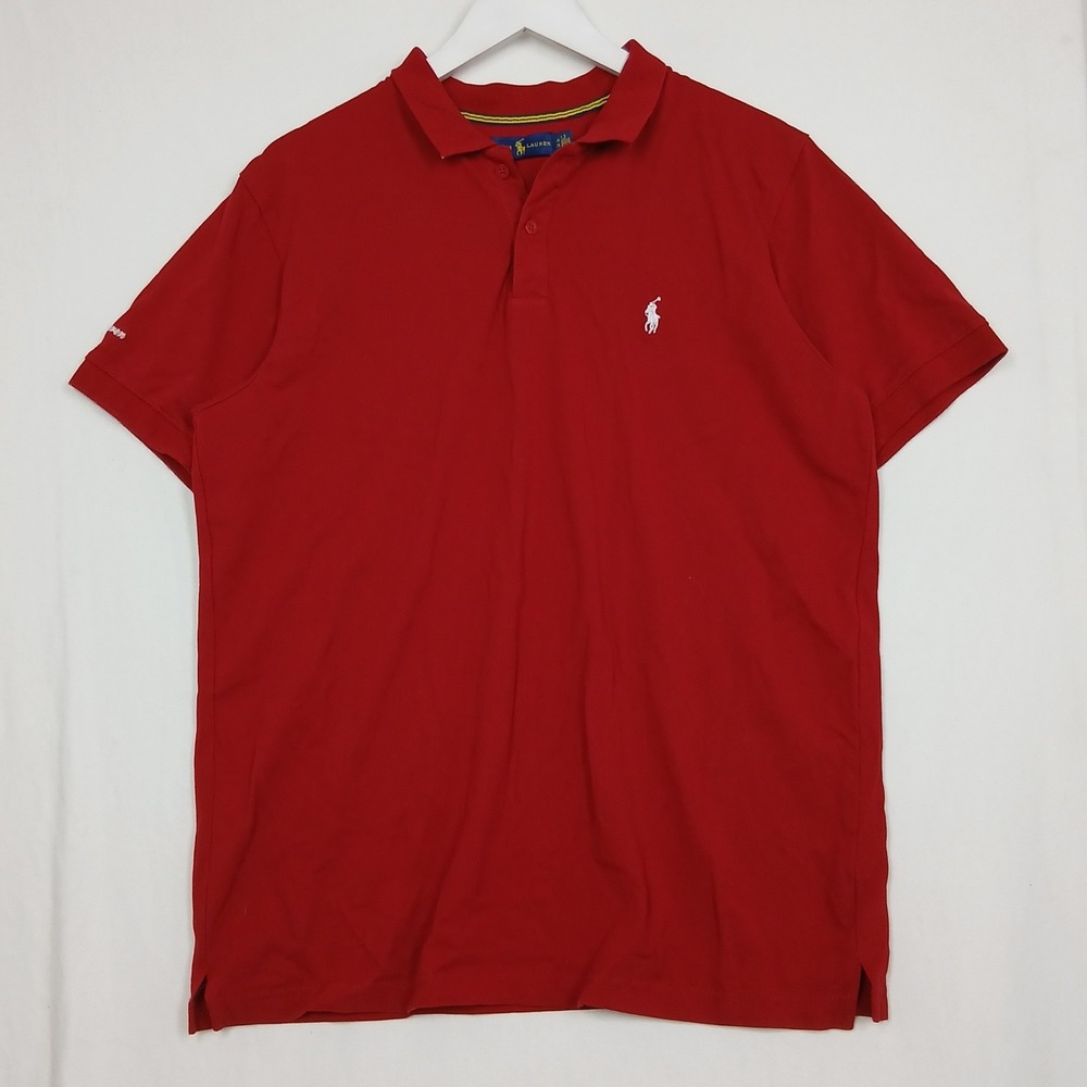 Ralph Lauren Red Short Sleeve Pique Polo Shirt XXL White Pony Logo